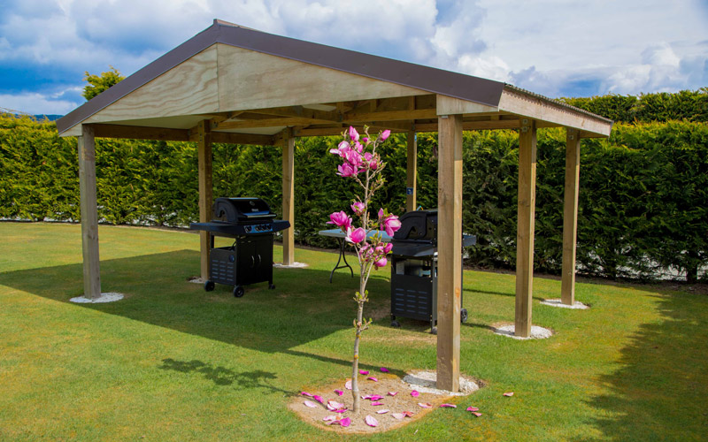 Looking over the covered BBQ area